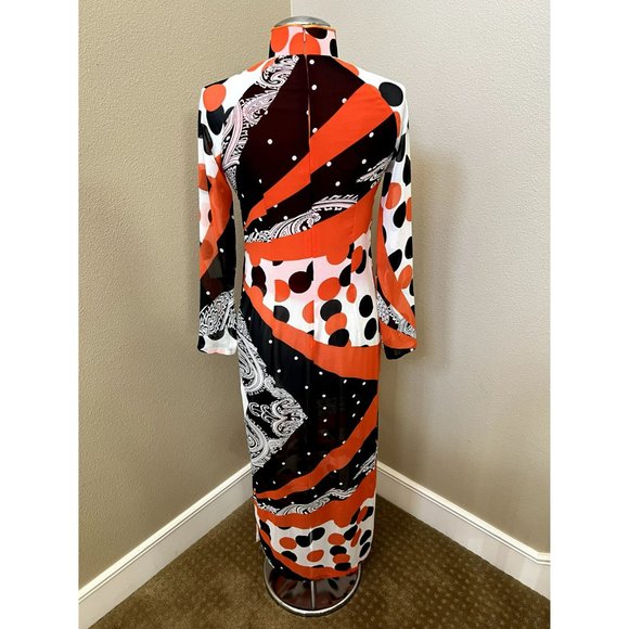Women's Multicolor Sheath Sheer Orange Maxi Dress No Brand Size 4 Small - Picture 3 of 3